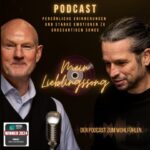 Podcast Cover Mein Lieblingssong mit zwei Moderatoren und Mikrofon